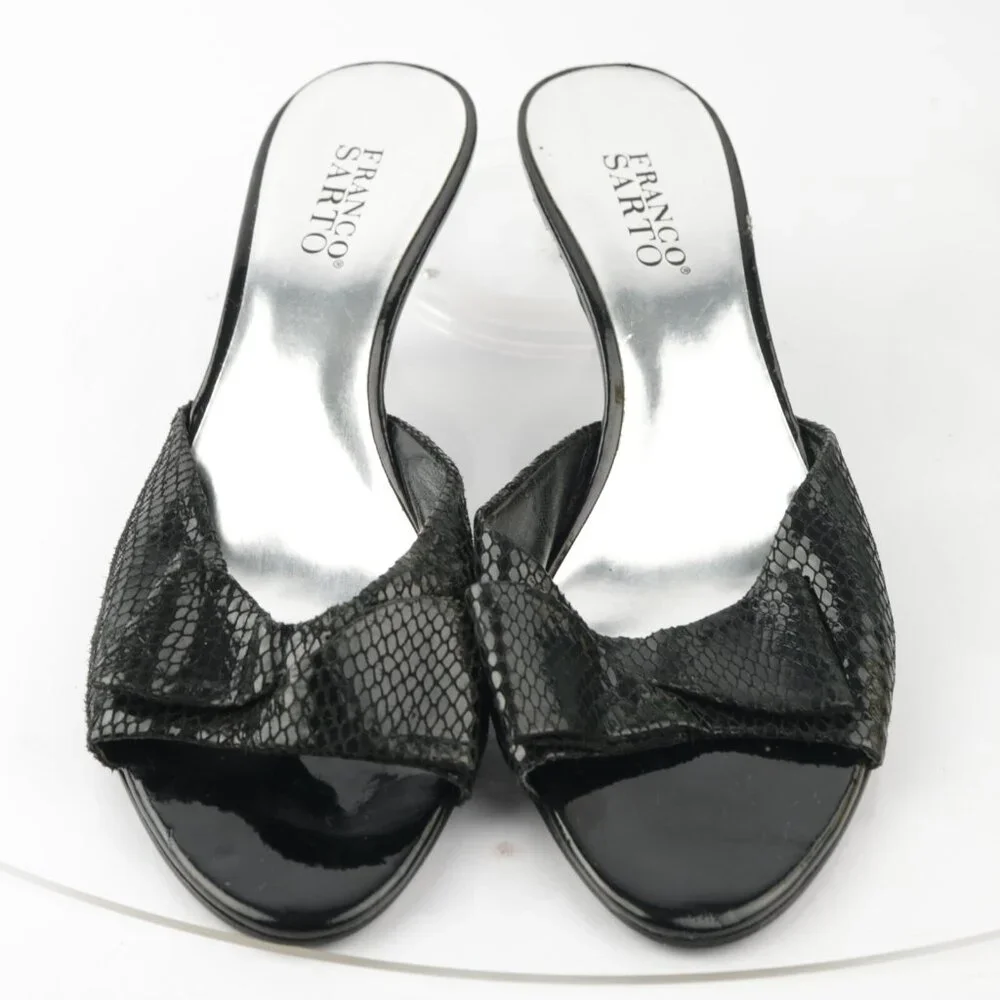 Franco Sarto Womens Narate Sandal Size‎ 9.5 Black Python Cone Heel Mule Slide